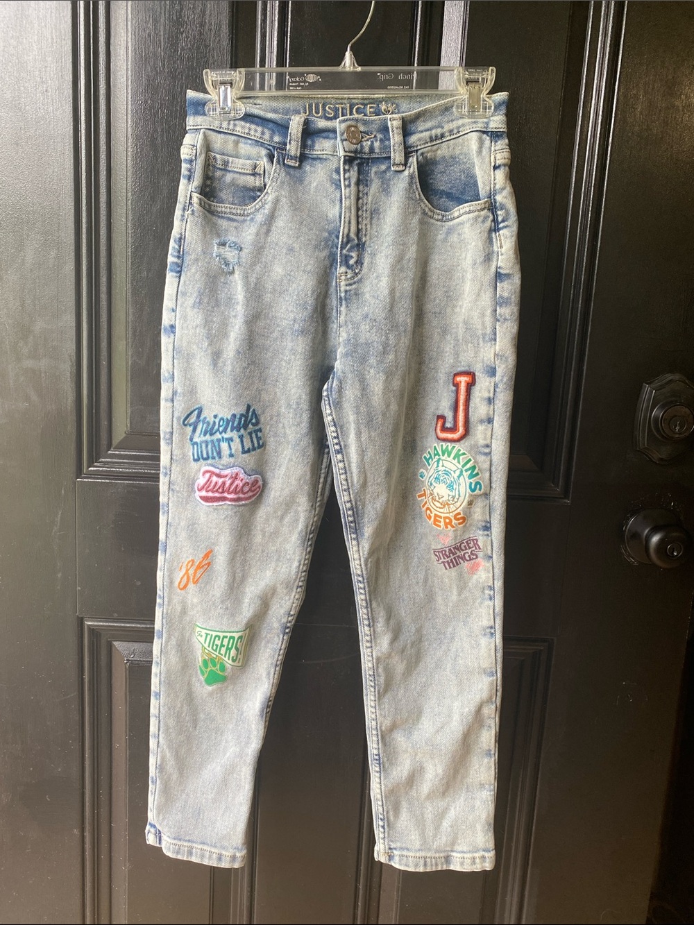 Justice x Stranger Things High-Rise Light Blue Patchwork Jeans